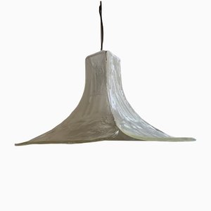 Large Petal Hanging Lamp in Clear and White Murano Glass by Carlo Nason for A. V. Mazzega
