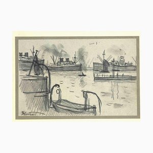 Robert Louis Antral, The Harbor in London, Original Drawing, Early 20th Century
