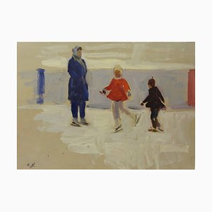 Klara Vlassova, Skaters, 1950s, Peinture à l'Huile, Encadrée