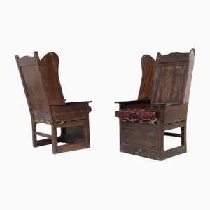 Antique Lounge Chairs in Wood and Fabric, Set of 2