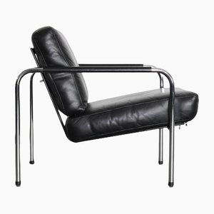 Lounge Chair in Black Leather by Zanotta Susanne