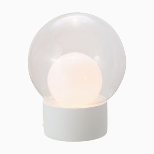 Lampada da terra Boule media in vetro bianco e trasparente con base bianca di Sebastian Herkner per Pulpo & Rosenthal