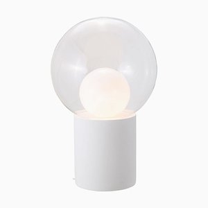 Lampada da tavolo Boule alta in vetro bianco e trasparente con base bianca di Sebastian Herkner per Pulpo & Rosenthal