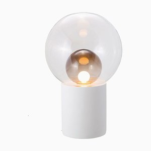 Lámpara de mesa High Boule de vidrio transparente y gris ahumado con base blanca de Sebastian Herkner para Pulpo & Rosenthal