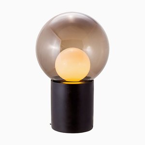 High Boule in Smoky Gray and White Glass with a Black Base Table Lamp by Sebastian Herkner for Pulpo & Rosenthal
