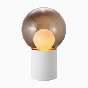 Lampe de Bureau High Boule en Verre Gris Fumé et Blanc avec Socle Blanc par Sebastian Herkner pour Pulpo & Rosenthal