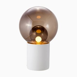 Lampe de Bureau High Boule Gris Fumé avec Socle Blanc par Sebastian Herkner pour Pulpo & Rosenthal