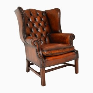 Wing Back Club Chair in Leather, 1930s