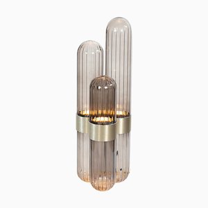 Small Cactus Floor Lamp in Smoky Grey with Brass Centrepiece by Mickael Koska for Pulpo