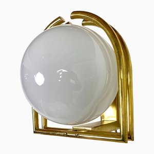 Bauhaus Brass & Opaline Wall Lamp, 1930s