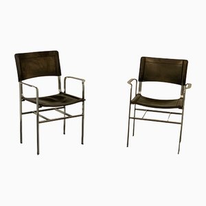 Cidue Armchairs in Steel and Leather from Cidue, Set of 2