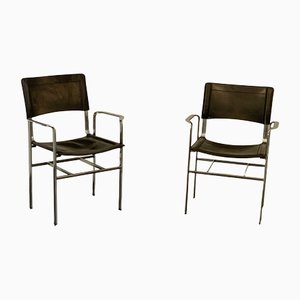 Set of Cidue Armchairs in Steel and Leather from Cidue