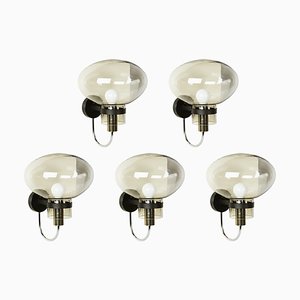 Chrome Plated and Black Metal Sconces in Smoked Glass by Arredoluce, 1970s, Set of 5