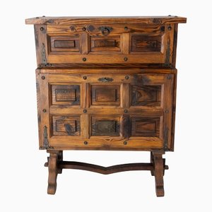 Vintage Spanish Pine and Wrought Iron Cocktail Bar Cabinet