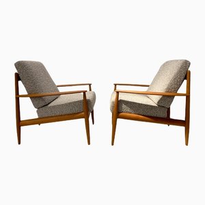 Teak & Bouclé 118 Lounge Easy Chairs by Grete Jalk for France & Son, Denmark, 1960s, Set of 2