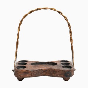 Rustic Guited Tray in Iron and Wood, 1950s