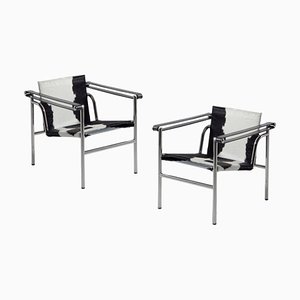 Lc1 Chairs by Le Corbusier, Charlotte Perriand for Cassina, Set of 2
