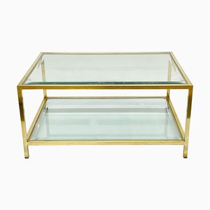 Rechteckiger italienischer Mid-Century Couchtisch aus Messing & Glas, 1970er