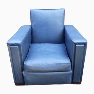 Art Deco French Blue Club Chair in Faux Leather, 1940s