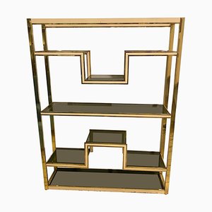 Mid-Century Modern Bookcase in Brass and Smoked Glass, 1970s