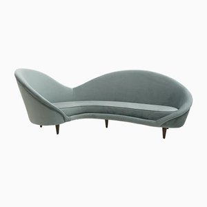 Mid-Century Modern Italian Velvet Curved Sofa