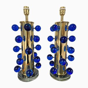Blue Murano Glass Button Table Lamps by Alberto Donà, 1980, Set of 2