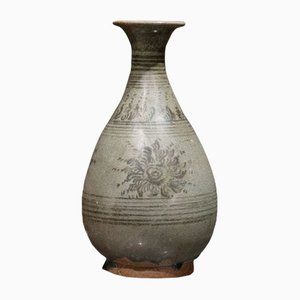 15th Century Style Hand Decorated Stoneware Vase, Thailand