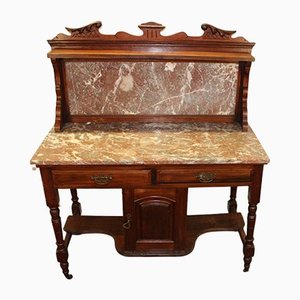Carved Walnut Washstand With Marble Top, 1920s