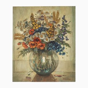 Bouquet in Glasvase, Acryl auf Hartfaserplatte, Gerahmt