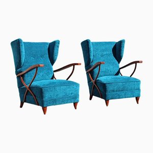 Set of Cobalt Blue Velvet Armchairs by Paolo Buffa, 1950