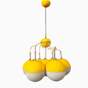Gelbe Deckenlampe aus emailliertem Metall & Glas, 1960er