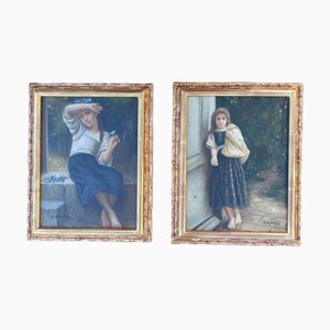 Young Albiach and Remensi, 1960s, Oil on Canvas Paintings, Framed, Set of 2