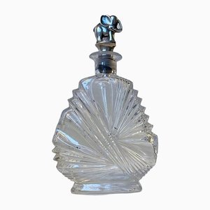 Art Deco Crystal Decanter with Silver Elephant Stopper, 1930s