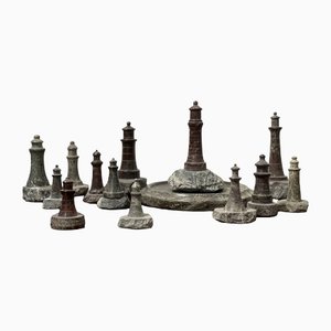 Antique Decorative Serpentine Stone Lighthouse Sculptures, Set of 19