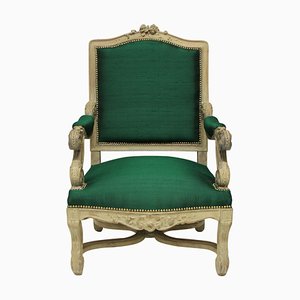 Louis XIV Style Emerald Silk Armchair