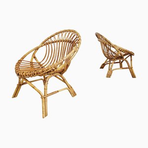 Vintage Rattan Lounge Chairs, 1960s, Set of 2