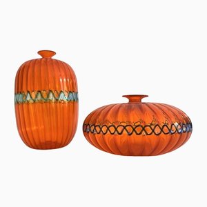 Orange Murano Vases by Orlando Zennaro, Set of 2