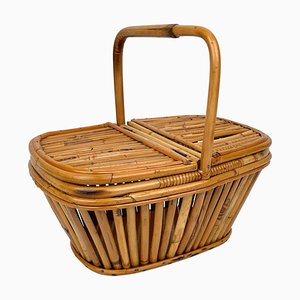 Italienischer Picknickkorb aus Bambus & Rattan, 1960er