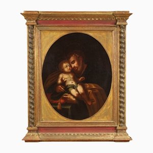 Saint Joseph with the Child, 18th Century, Oil on Canvas, Framed