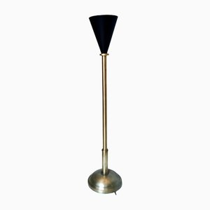 Vintage Black Varnished & Brass Aluminum Floor Lamp, Italy