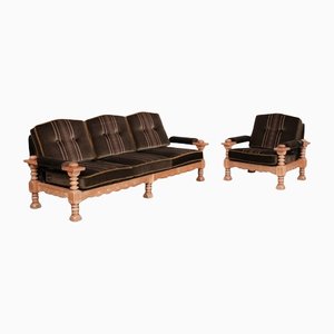 Mid-Century Danish Sofa and Lounge Chair in Oak, Set of 2