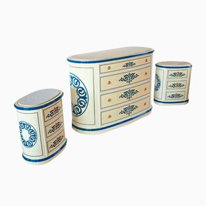 Marble Top Oval Dresser & Bedside Tables, Set of 3