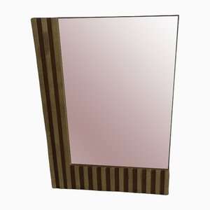 Mid-Century Italian Modern Wall Cut-Edge Smoked Mirror With Wood & Brass Sectional Frame, 1970s