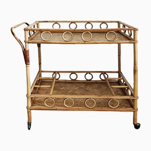 Bamboo & Rattan Serving Bar Cart Trolley by Franco Albini, Italy, 1960s