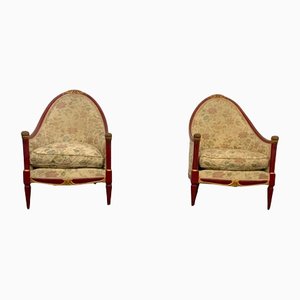 Cardinal Red Lacquered Armchairs, Set of 2