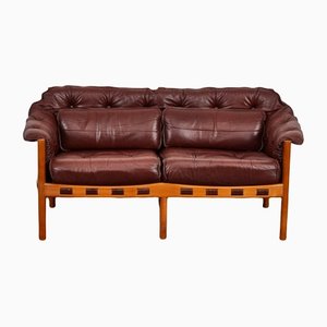 Vintage Mid-Century Leather COJA 2 Seater Sofa by Sven Ellekaer, 1960s