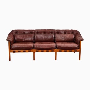 Vintage Mid-Century Leather COJA 3 Seater Sofa by Sven Ellekaer, 1960s
