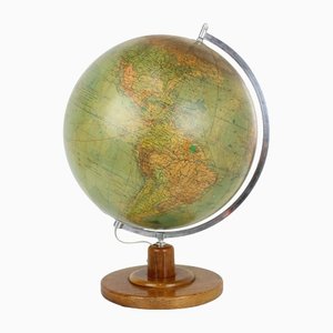 Globe Mid-Century en Verre Clair avec Socle en Bois par Paul Rath, 1950s