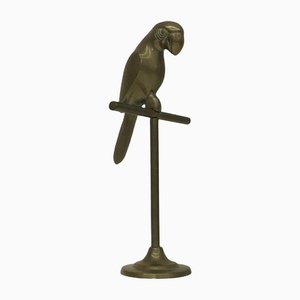Vintage Hollywood Regency Brass Parrot on Stick Statue, 1970s