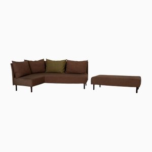 Brown Fabric Taipei Sofa Set & Pouf from Franz, Set of 2